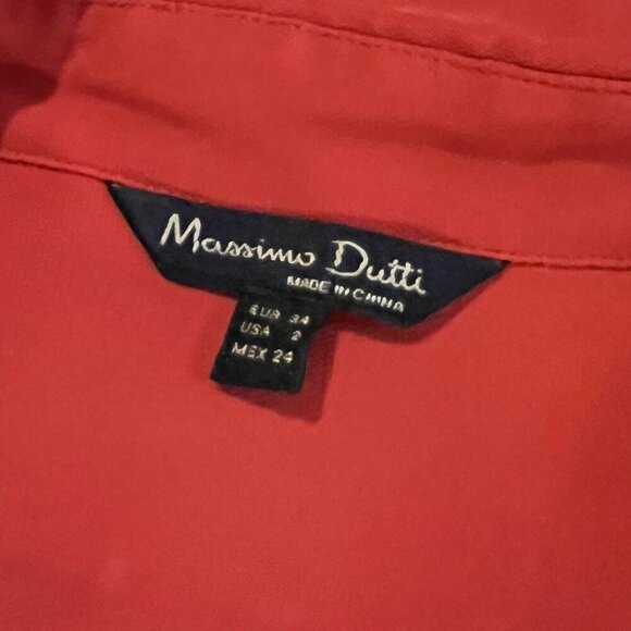 Massimo Dutti . Sz 2. Red Rayon Embroidered Long Sleeve Blouse. Asymmetric B95 - Picture 7 of 7